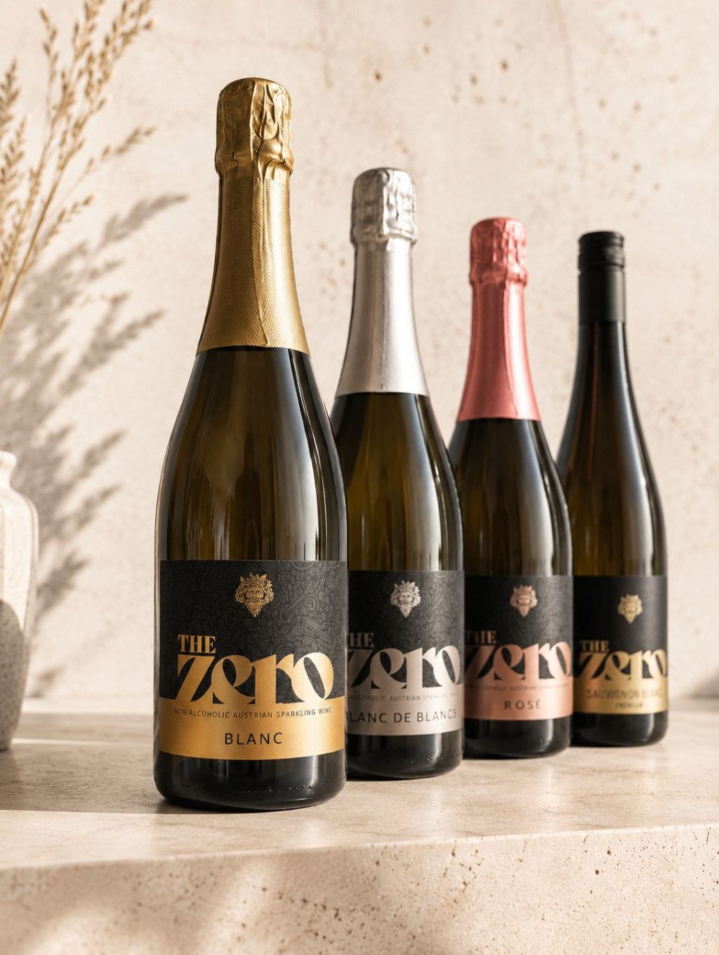 Vier Sorten von The Zero im Test: Blanc, Blanc de Blancs, Rosé und Sauvignon Blanc