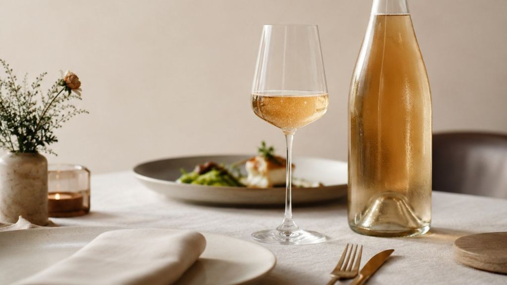 Glas Sparkling Tea mit feiner Perlage als alkoholfreie Menübegleitung